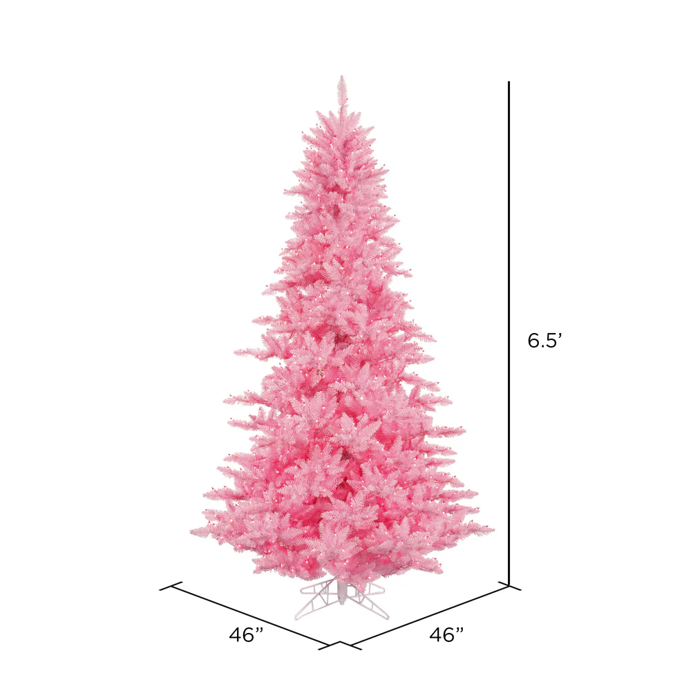 6'6"Hx46"W Fir Artificial Christmas Tree, LED Pre-Lit (Pink) -Pink - Image 2