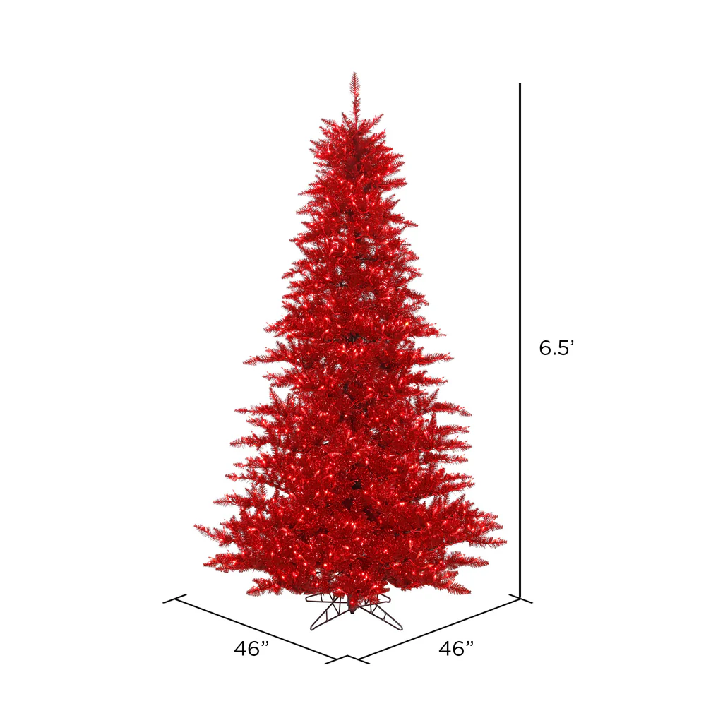 6'6"Hx46"W Tinsel Fir Artificial Christmas Tree, LED Pre-Lit (Red) -Red - Image 2