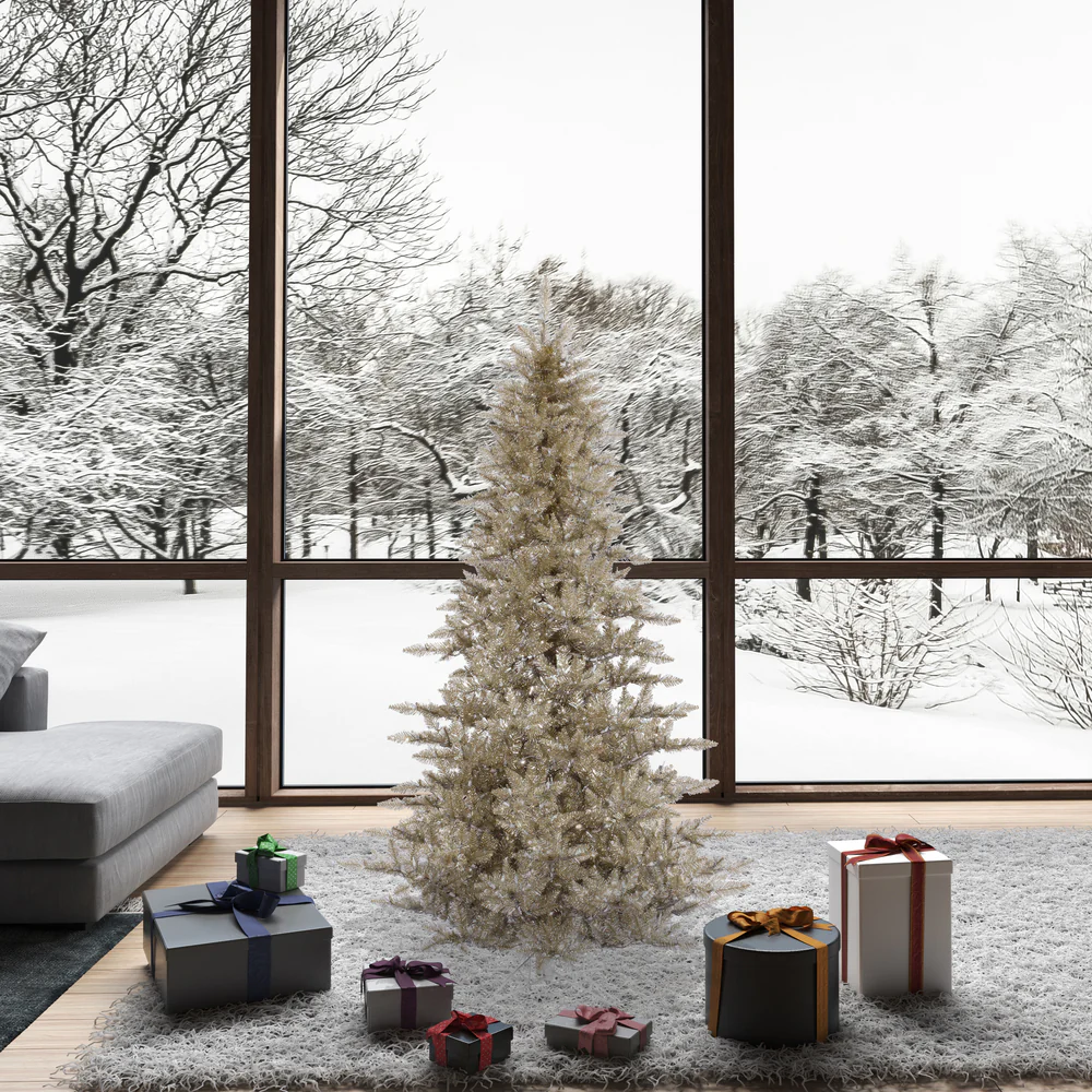 6'6"Hx46"W Tinsel Fir Artificial Christmas Tree, Unlit -Champagne - Image 5