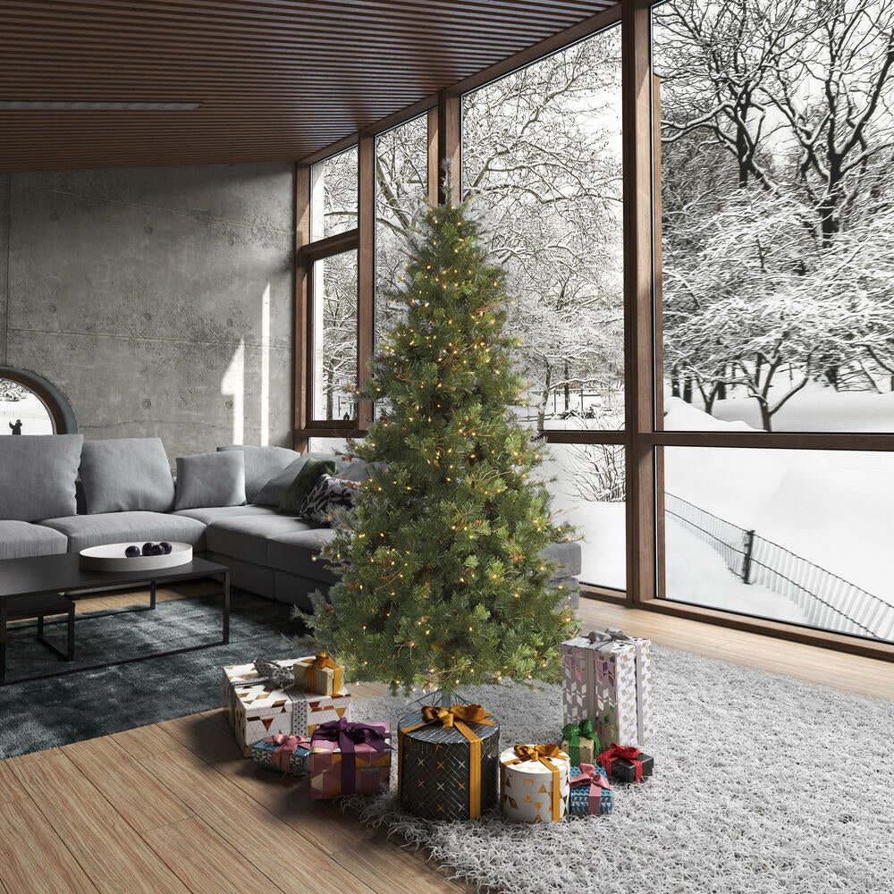 6'6"Hx47"W Slim Mixed Country Artificial Christmas Tree w/Pinecone & Grapevine, LED Pre-Lit -Green/Brown - Image 5