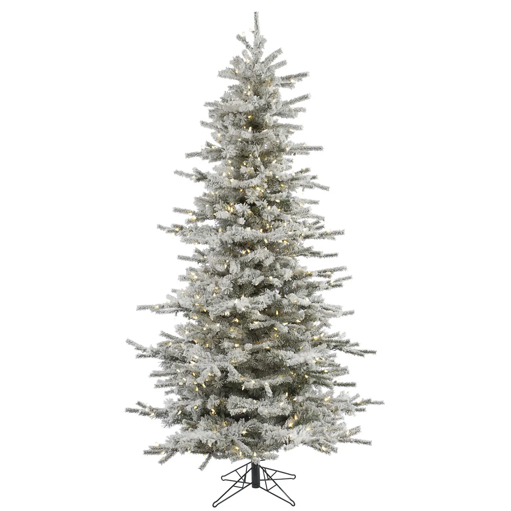 6'6"Hx48"W Flocked Sierra Artificial Christmas Tree, LED Pre-Lit -White/Green