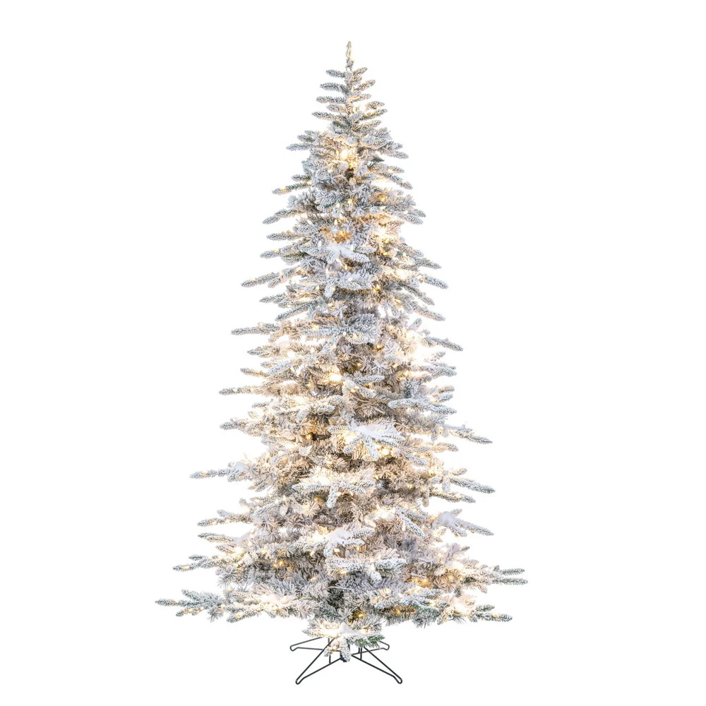 6'6"Hx50"W Flocked Winter Fir Artificial Christmas Tree, C7 & LED Pre-Lit -White