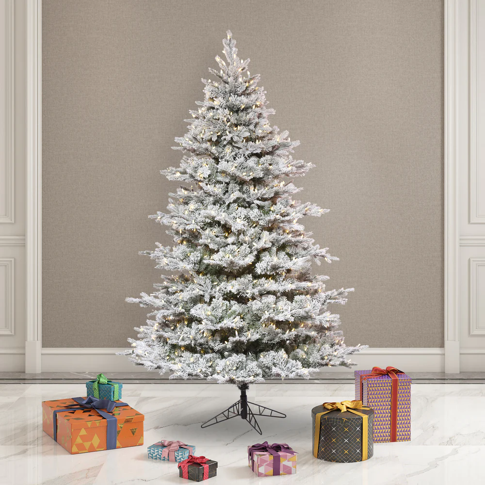 6'6"Hx54"W PE Flocked Kiana Artificial Christmas Tree, LED Pre-Lit -White - Image 4