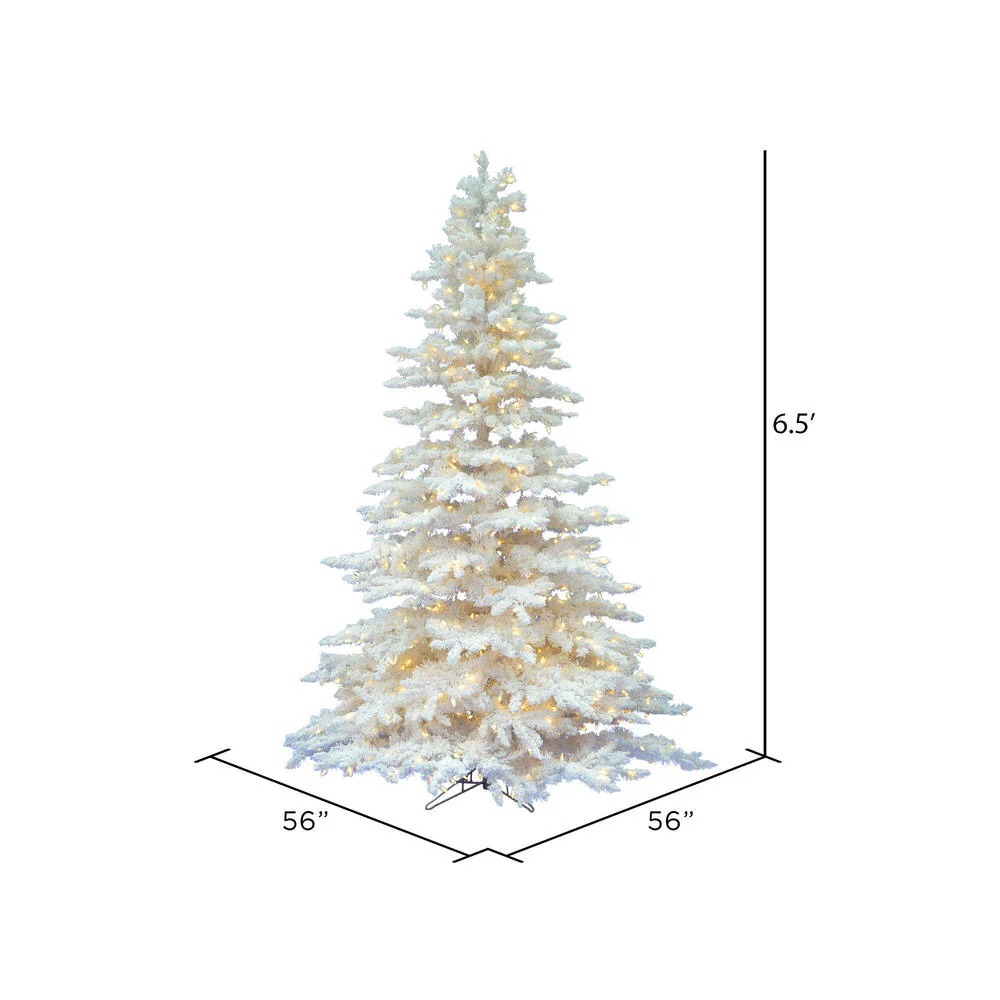 6'6"Hx56"W Flocked White Spruce Artificial Christmas Tree, LED Pre-Lit -White - Image 3