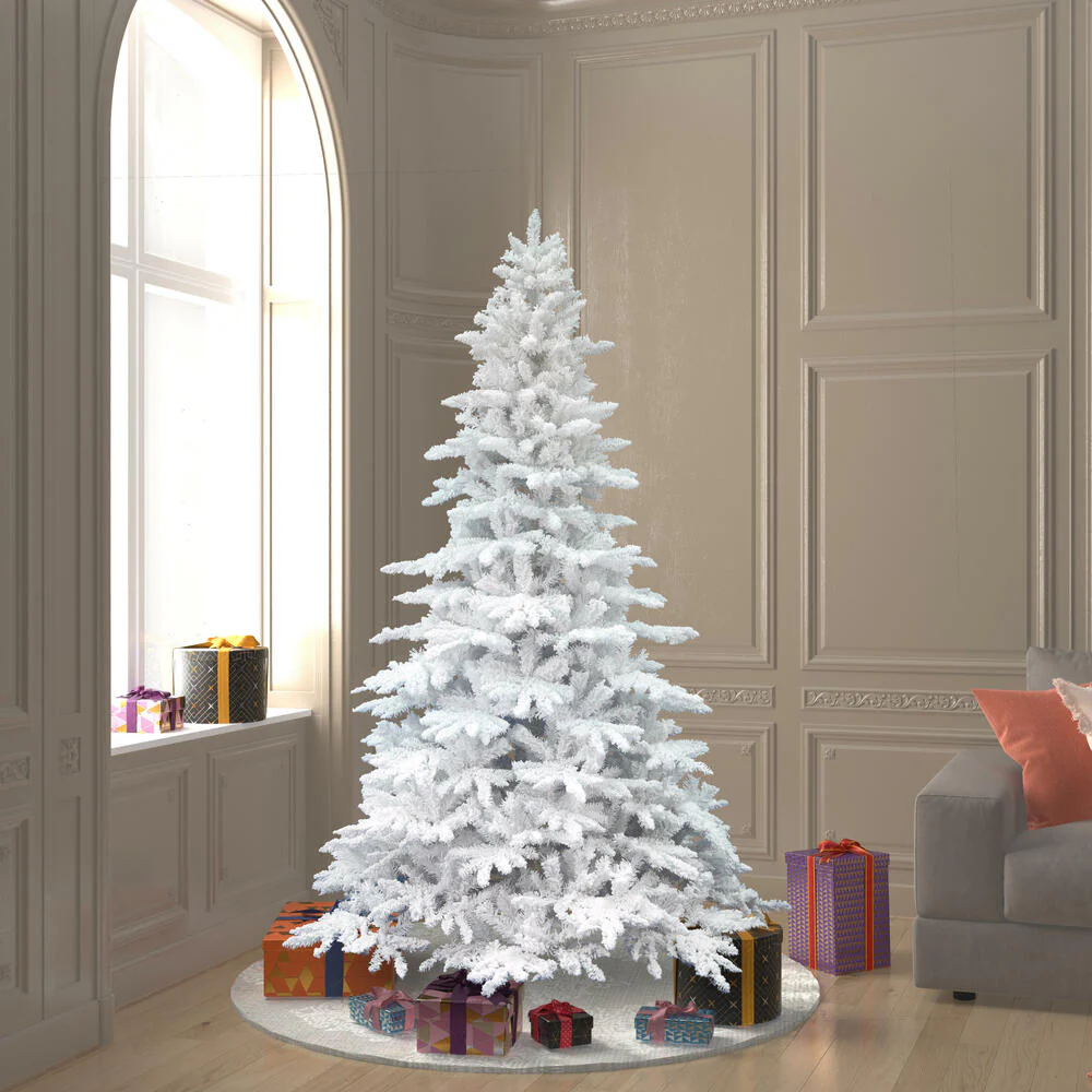 6'6"Hx56"W Flocked White Spruce Artificial Christmas Tree, Unlit -White - Image 5