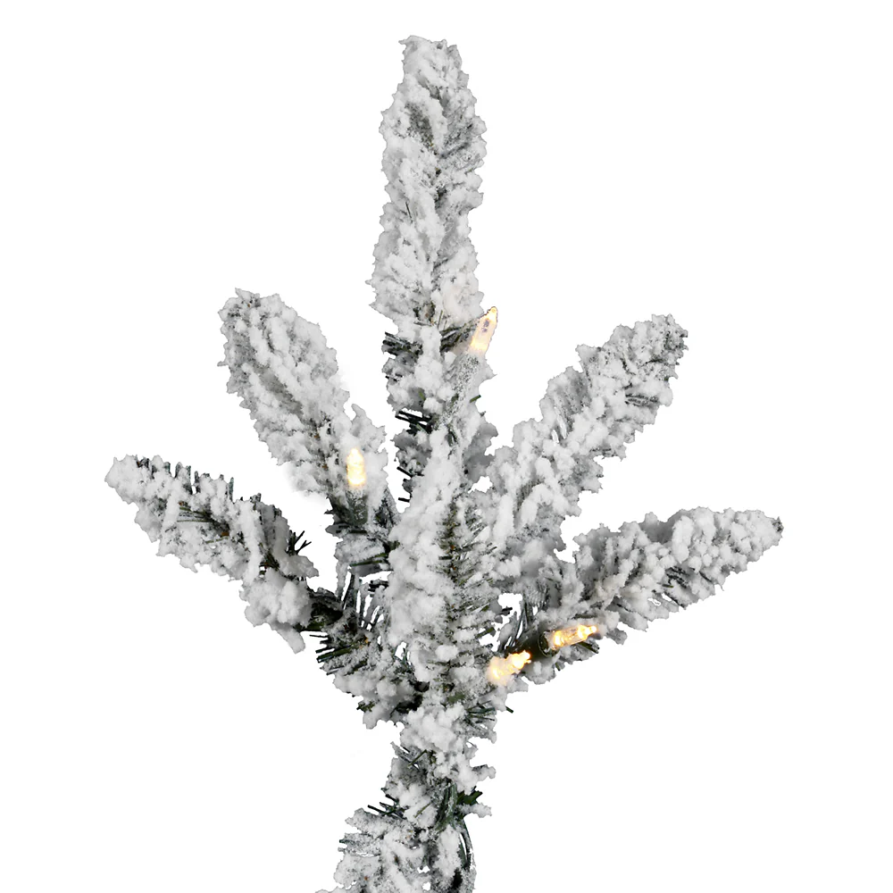 6'6"Hx59"W Flocked Utica Fir Artificial Christmas Tree, LED Pre-Lit -White/Green - Image 2
