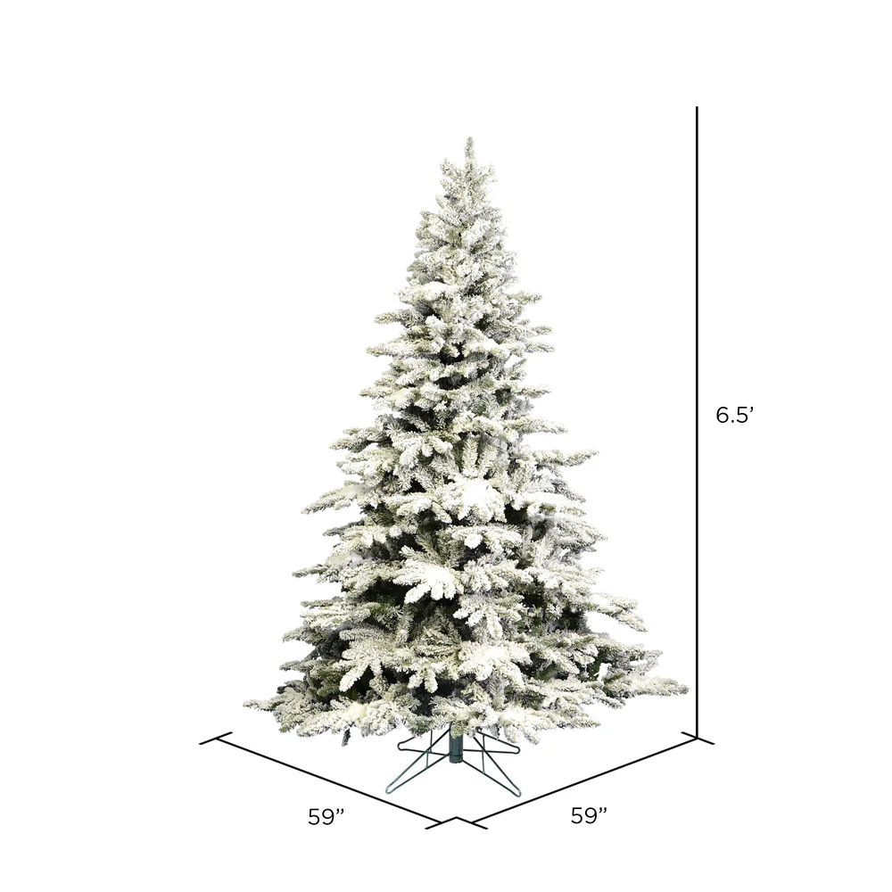 6'6"Hx59"W Flocked Utica Fir Artificial Christmas Tree, Unlit -White/Green - Image 3