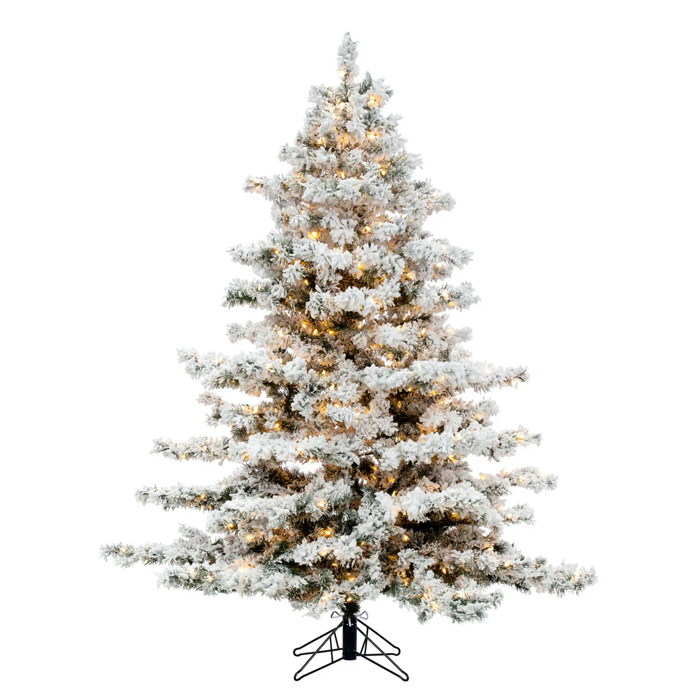 6'6"Hx62"W Flocked Alaskan Pine Artificial Christmas Tree, LED Pre-Lit -White