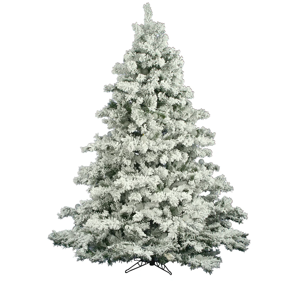 6'6"Hx62"W Flocked Alaskan Pine Artificial Christmas Tree, Unlit -White
