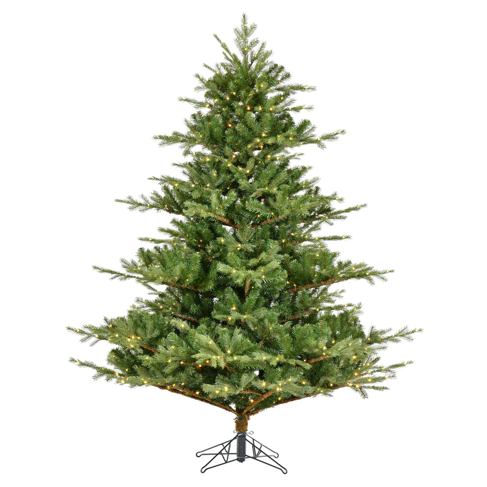 6'6"Hx63"W PE Sherwood Fir Artificial Christmas Tree, LED Pre-Lit -Green