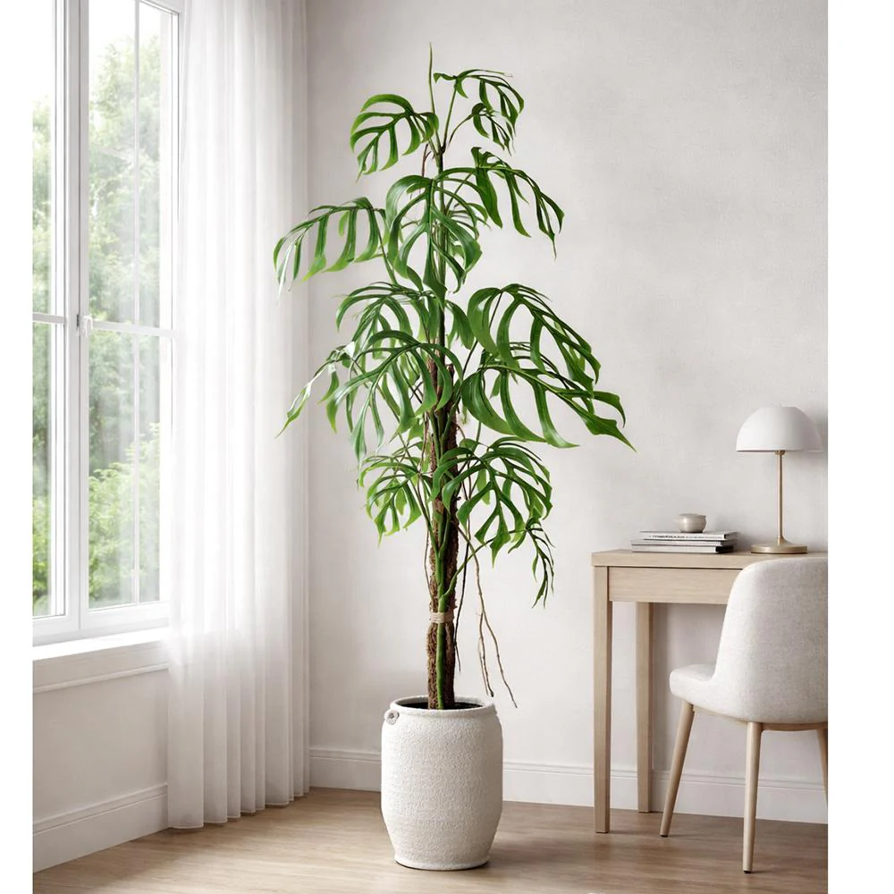 6'7"Hx32"W Split Philodendron Monstera Leaf Silk Plant w/Terra Cotta Planter -Green - Image 2