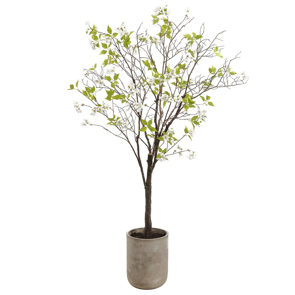 6'8" Blossom Silk Flowering Tree w/Fiber Cement Planter -White/Pink