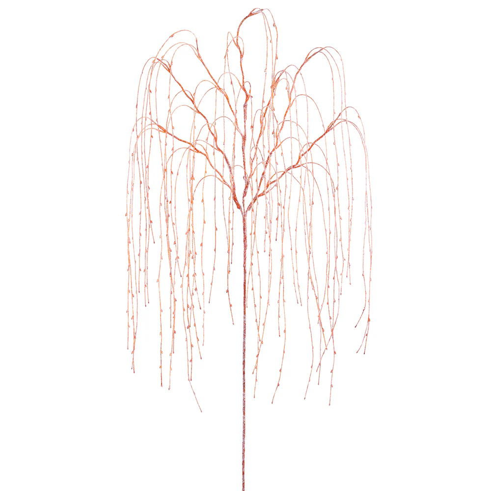 69" Hanging Glittered Artificial Halloween Willow Leaf Stem -Orange (Pack of 12)