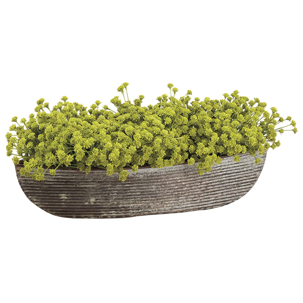 6"Hx14"W Baby's Breath Artificial Flower Arrangement w/Oval Tin Container -Green