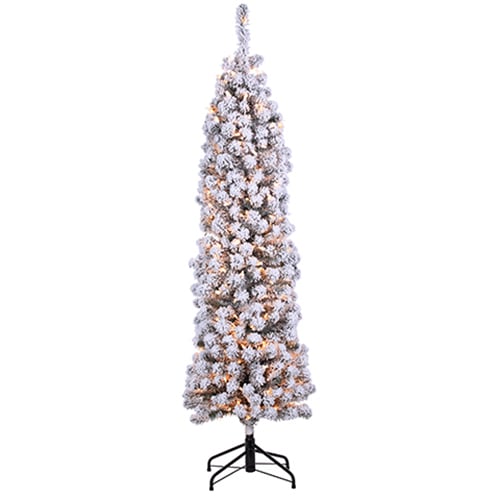 6'Hx19"W Flocked Tower Artificial Christmas Tree, Pre-Lit -Snow
