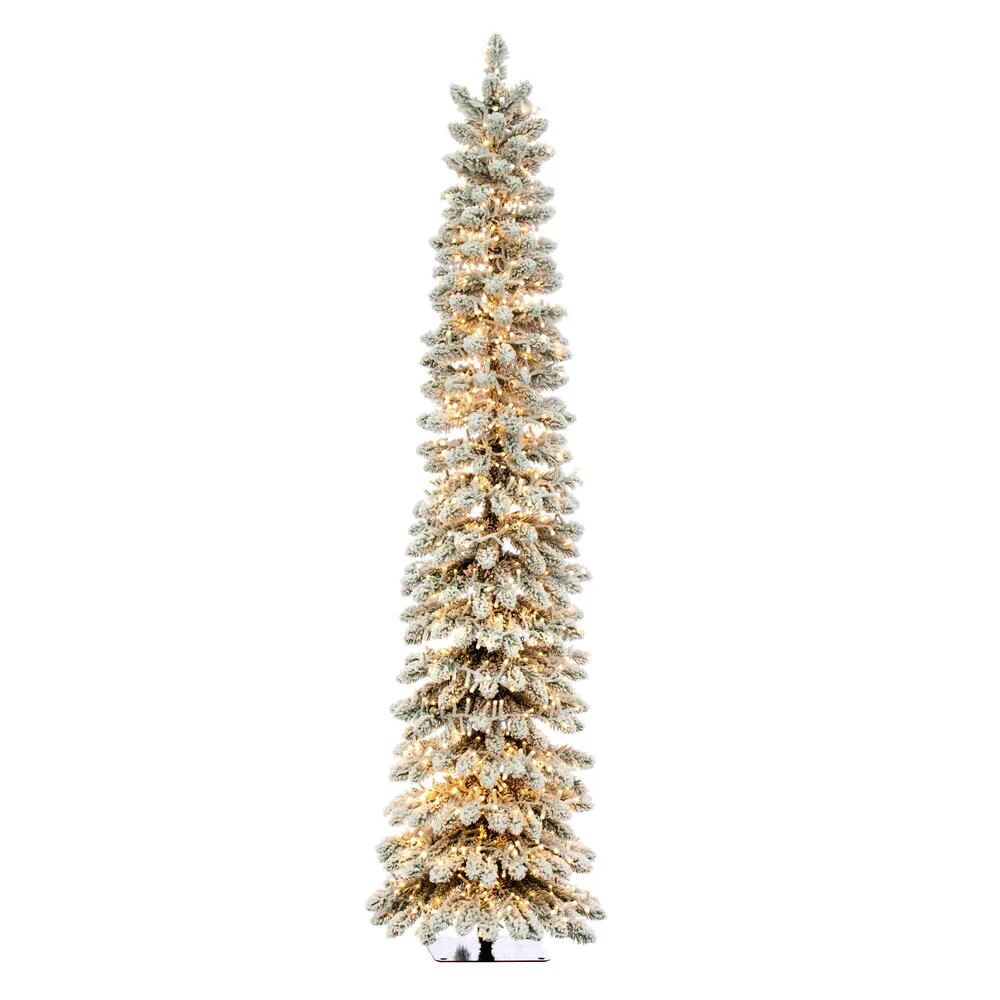 6'Hx19"W Snowy Flocked Alpine Artificial Christmas Tree, Micro LED Pre-Lit -Green