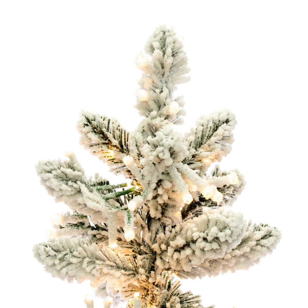 6'Hx19"W Snowy Flocked Alpine Artificial Christmas Tree, Micro LED Pre-Lit -Green - Image 2