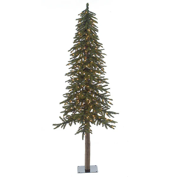 6'Hx29"W Natural Trunk Alpine Artificial Tree, LED Pre-Lit -Green