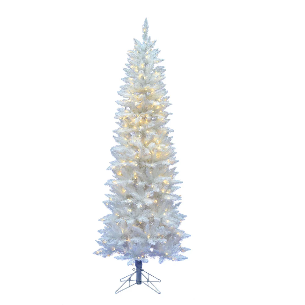 6'Hx29"W Pencil Sparkle White Spruce Artificial Christmas Tree, LED Pre-Lit -White