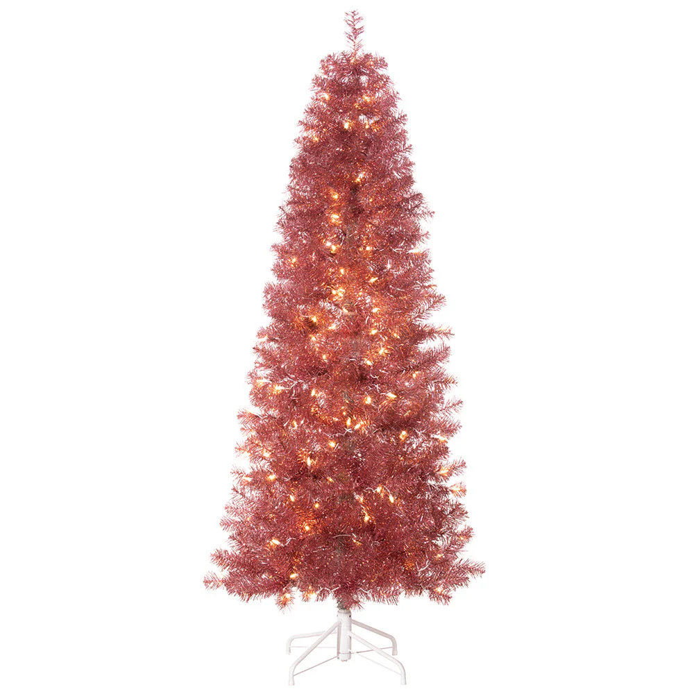 6'Hx30"W Blushing Pine Artificial Christmas Tree, LED Pre-Lit -Burgundy