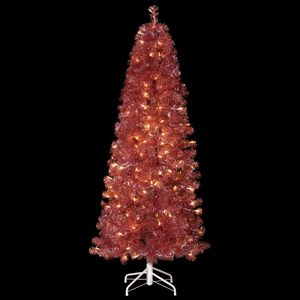6'Hx30"W Blushing Pine Artificial Christmas Tree, LED Pre-Lit -Burgundy - Image 2