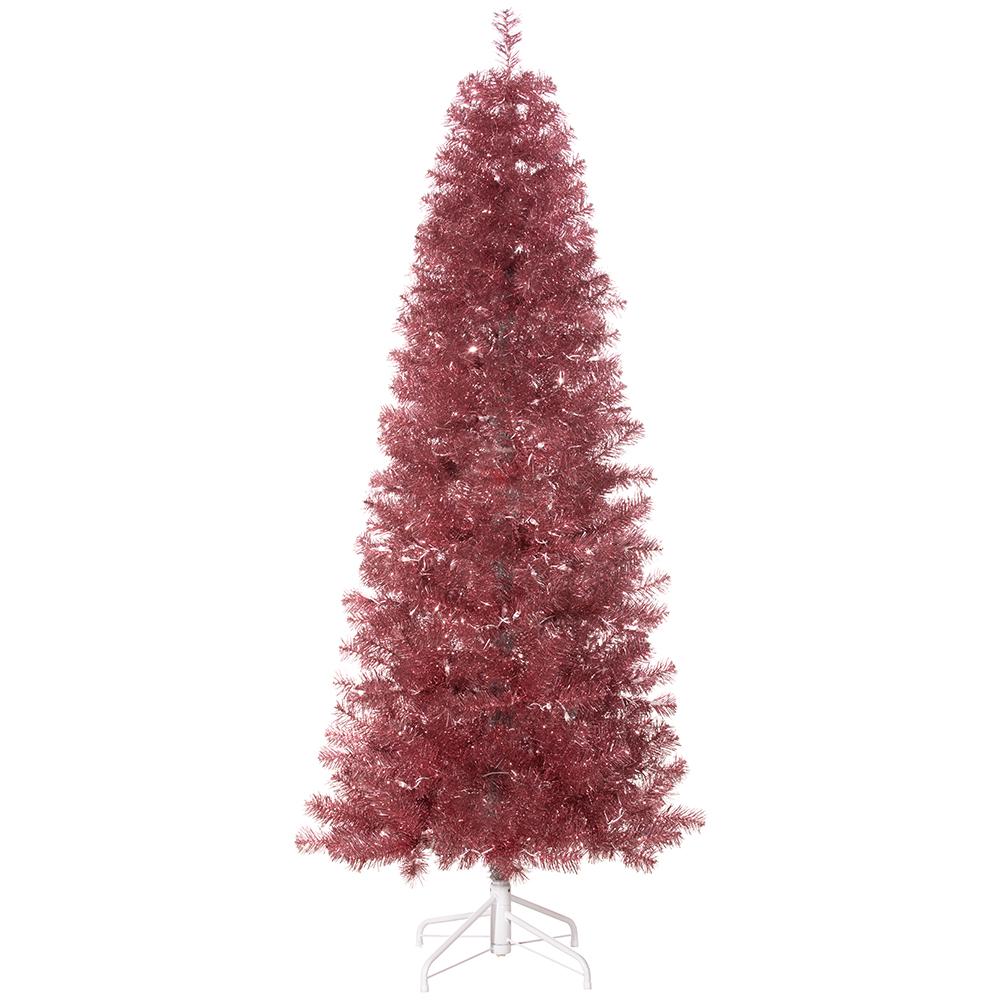 6'Hx30"W Blushing Pine Artificial Christmas Tree, LED Pre-Lit -Burgundy - Image 3