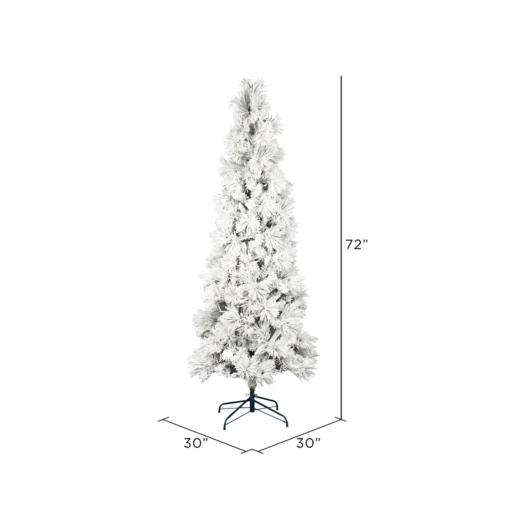 6'Hx30"W Flocked Pencil Atka Pine Artificial Christmas Tree, Unlit -White - Image 3