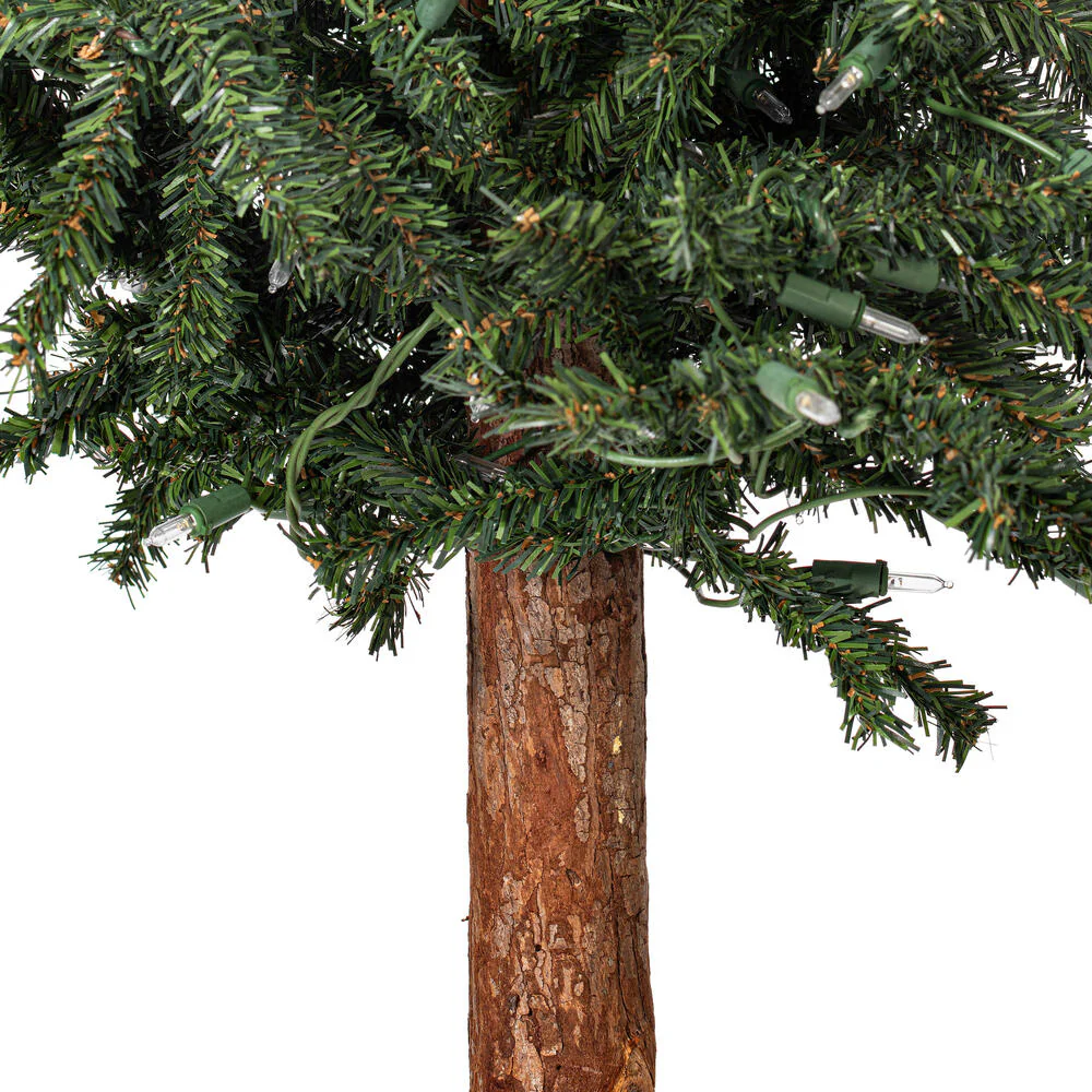 6'Hx33"W Set Of Natural Trunk Alpine Artificial Christmas Trees, LED Pre-Lit -Green - Image 3