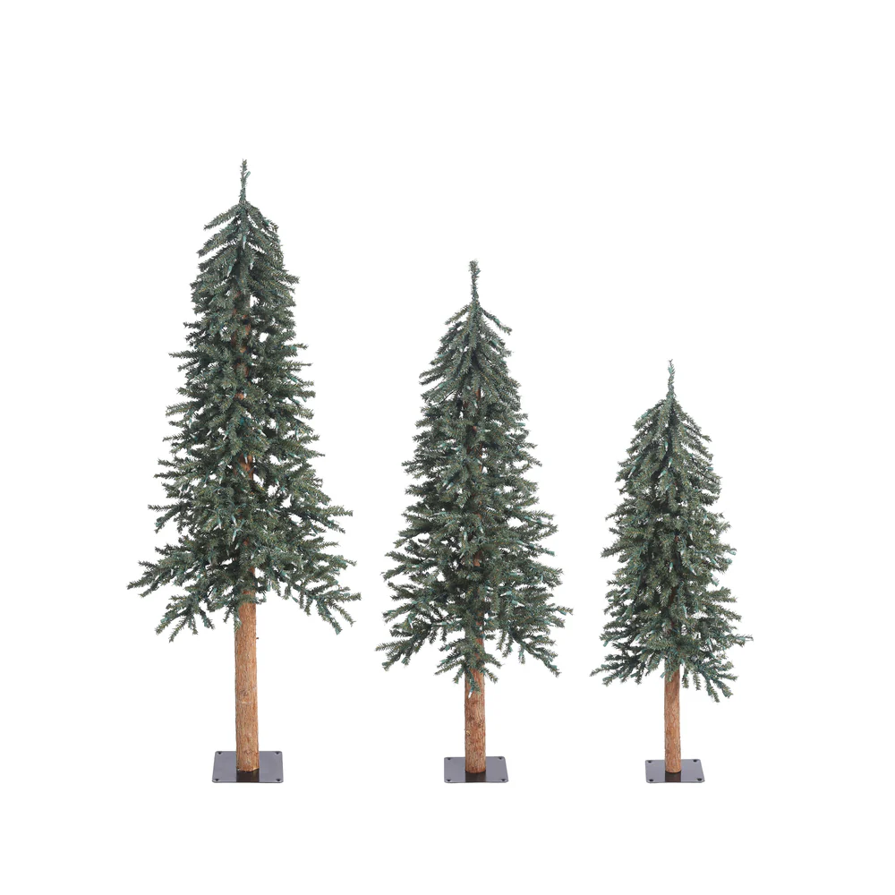 6'Hx33"W Set Of Natural Trunk With Bark Alpine Artificial Christmas Trees, Unlit -Green