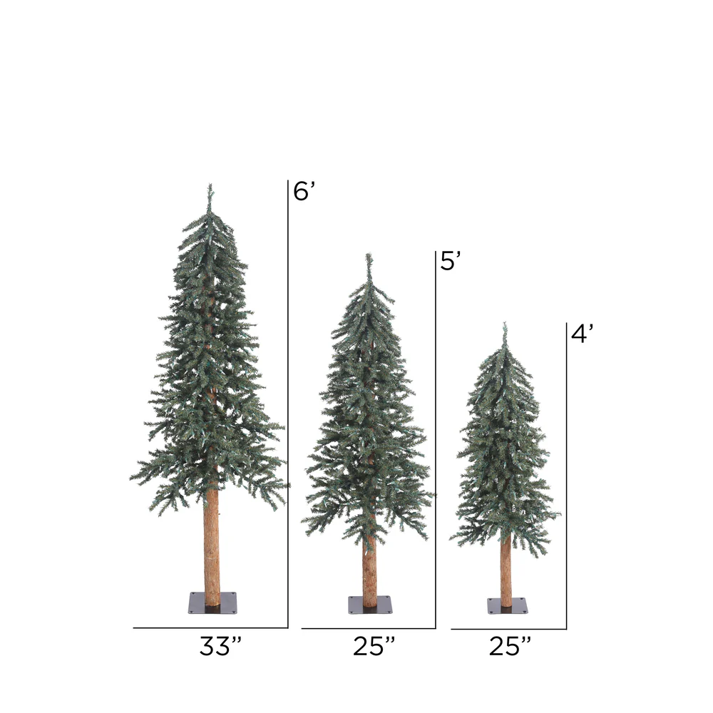 6'Hx33"W Set Of Natural Trunk With Bark Alpine Artificial Christmas Trees, Unlit -Green - Image 3