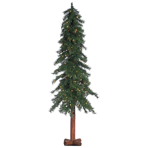 6'Hx34"W Alpine Artificial Christmas Tree w/Metal Plate, Pre-Lit -Green