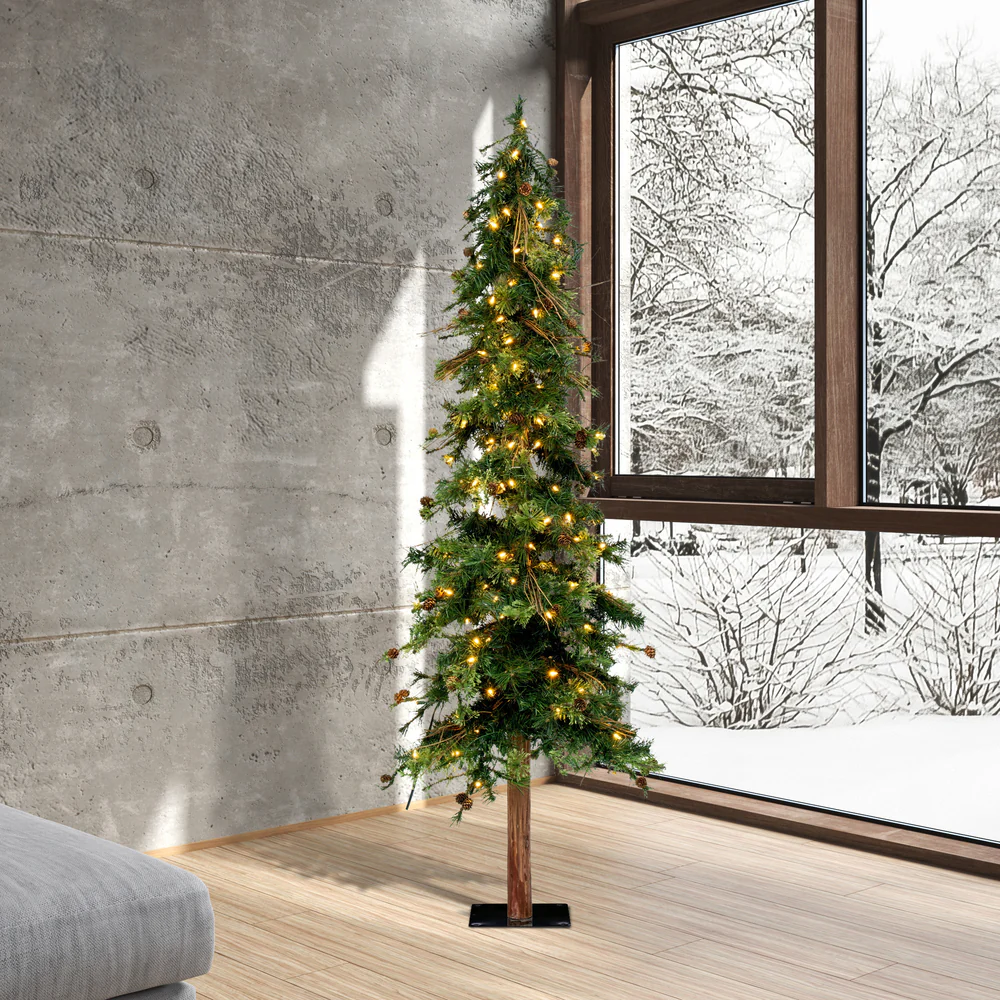 6'Hx36"W Mixed Country Artificial Alpine Tree w/Pinecone & Grapevine, LED Pre-Lit -Green/Brown - Image 5