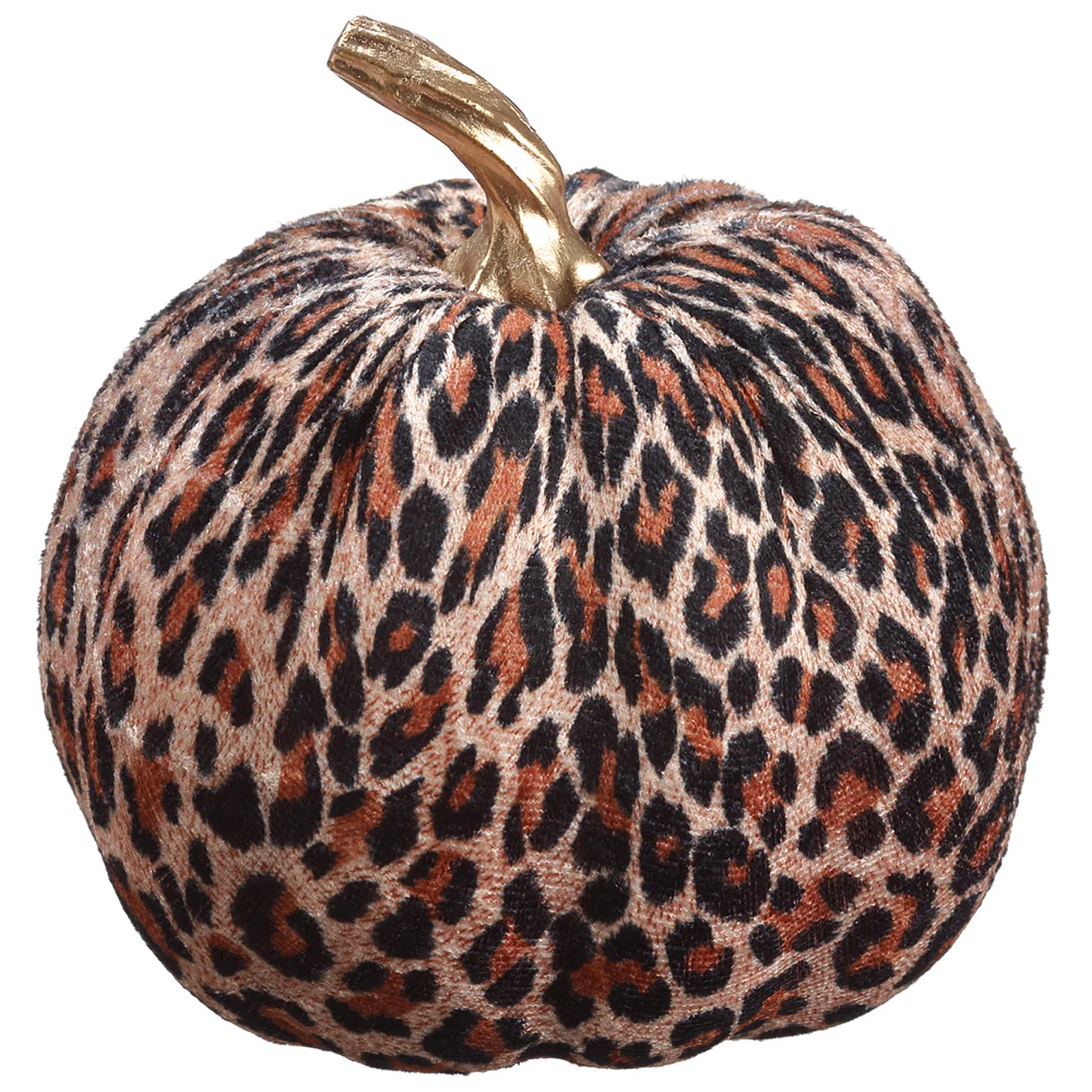 6"Hx5.25"W Leopard Pattern Velvet Artificial Pumpkin -Brown/Beige (Pack of 6)