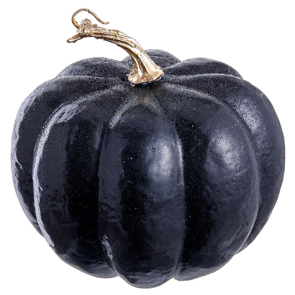 6"Hx7"W Glittered Halloween Pumpkin -Black/Gold (Pack of 6)