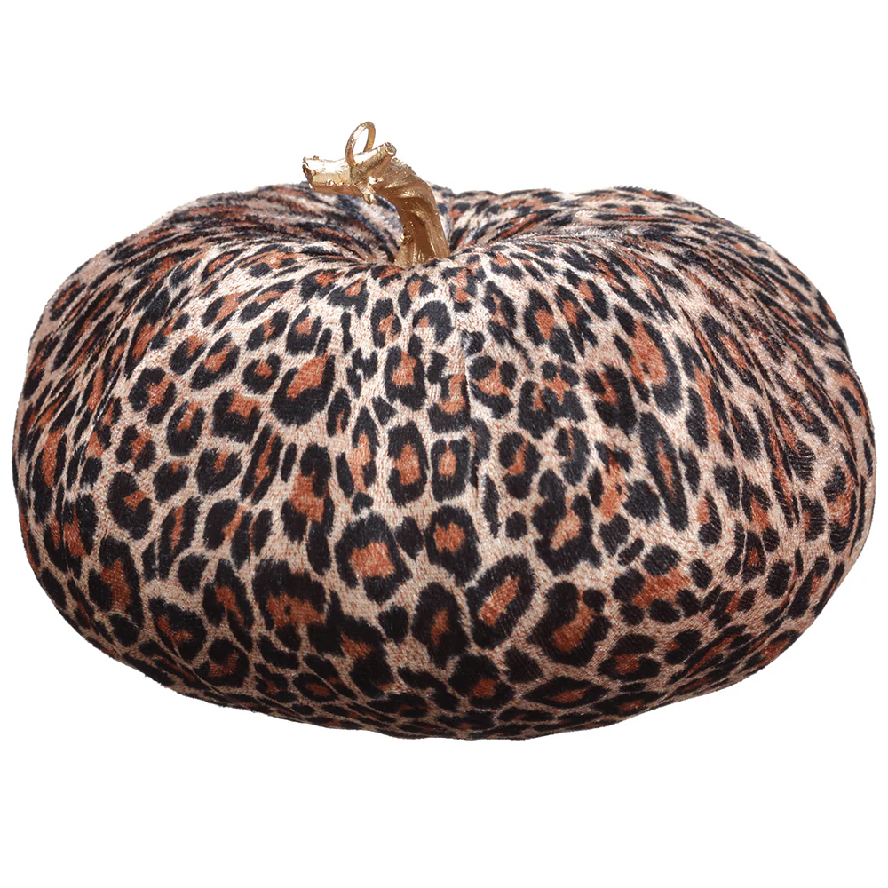 6"Hx8.66"W Leopard Pattern Velvet Artificial Pumpkin -Brown/Beige (Pack of 6)