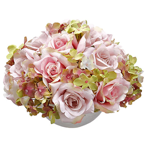 6"Hx9"W Rose Half Ball With Stick Silk Flower Arrangement -Pink/Mauve (Pack of 6)