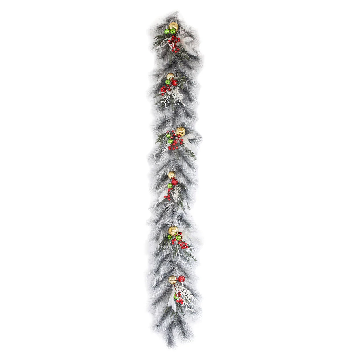 6'Lx11"W Longleaf Pine, Berry & Ball Artificial Garland -Silver/Green (Pack of 2)