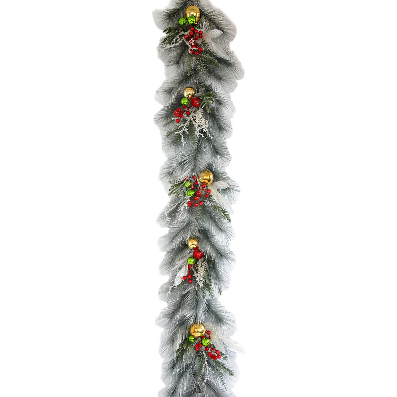 6'Lx11"W Longleaf Pine, Berry & Ball Artificial Garland -Silver/Green (Pack of 2) - Image 2