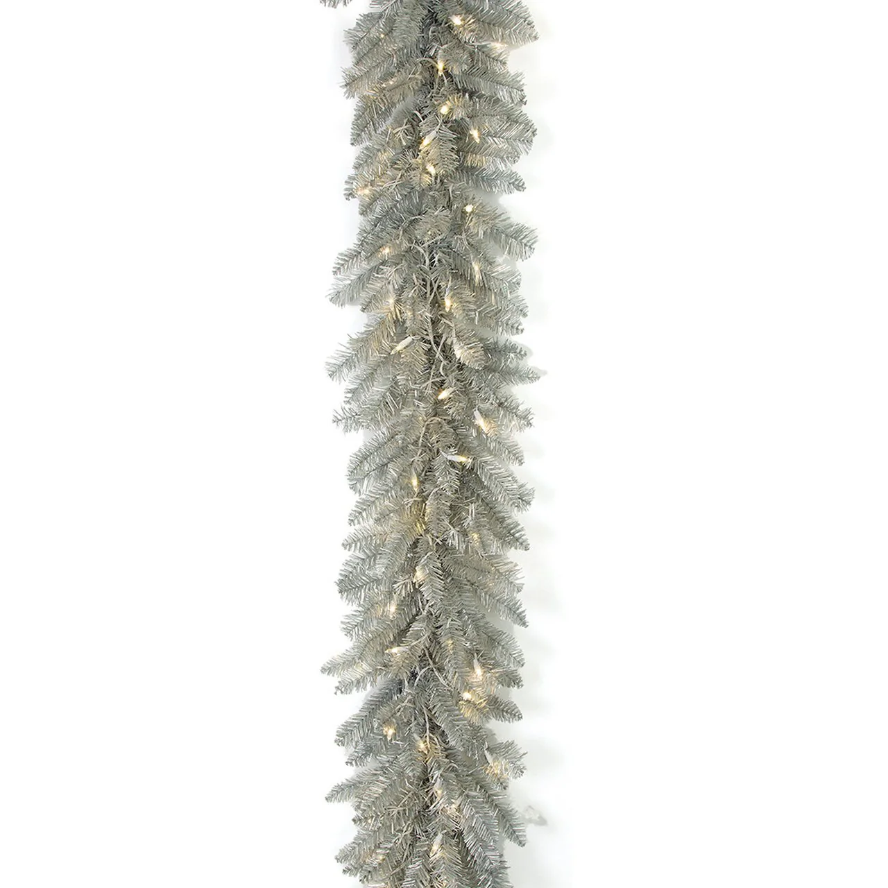 6'Lx12"W Matte Silver Pine Artificial Garland, LED Pre-Lit -Silver (Pack of 2)
