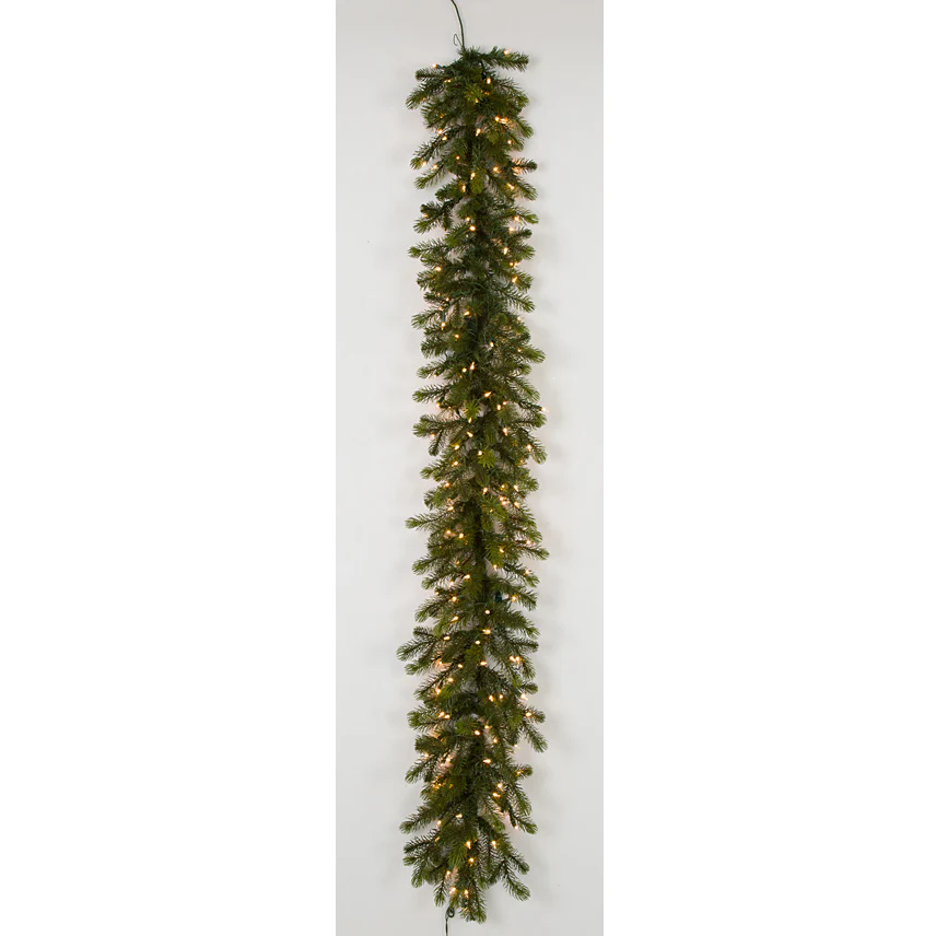 6'Lx12"W PE Artificial Mixed Fir Garland, LED Pre-Lit -Green