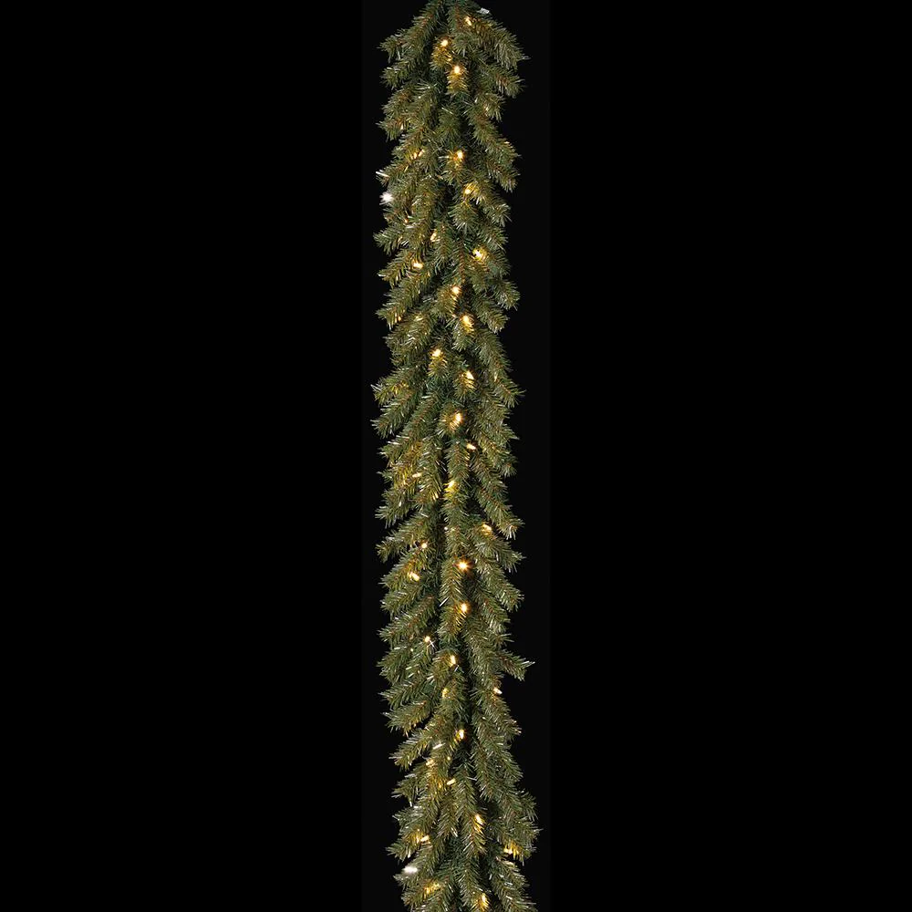 6'Lx12"W Tinsel Artificial Garland, LED Pre-Lit -Green/Silver (Pack of 12) - Image 2