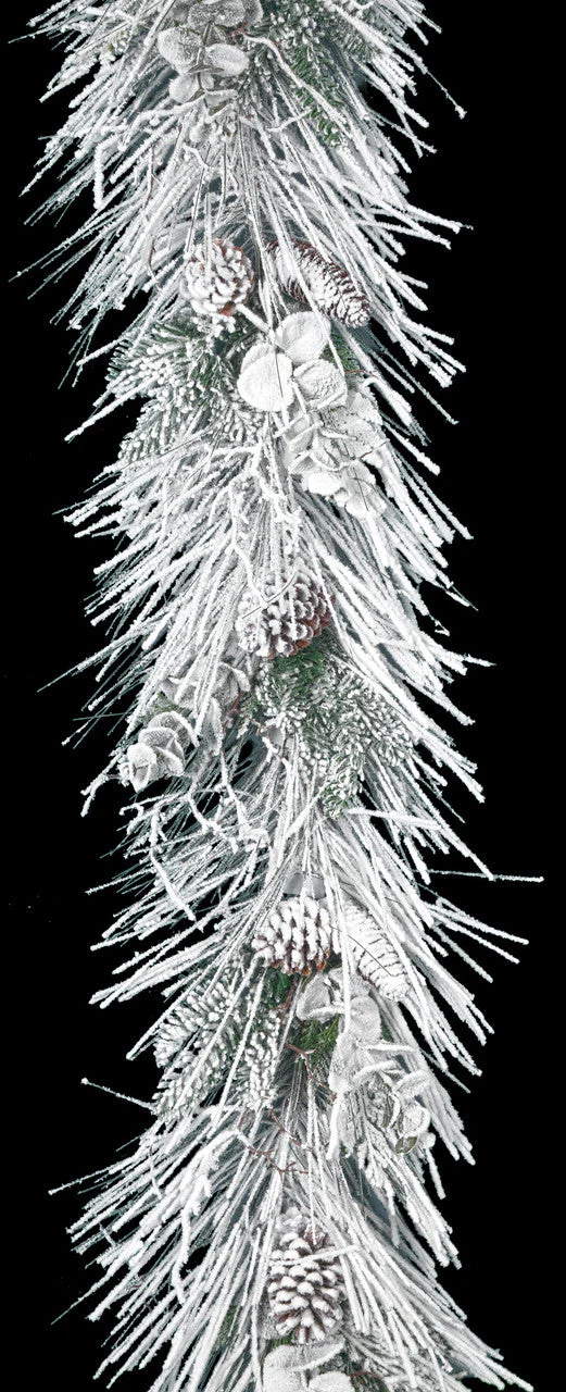 6'Lx14"W PE Flocked Whitehall Long Needle Pine & Pinecone Artificial Garland -White (Pack of 2) - Image 2