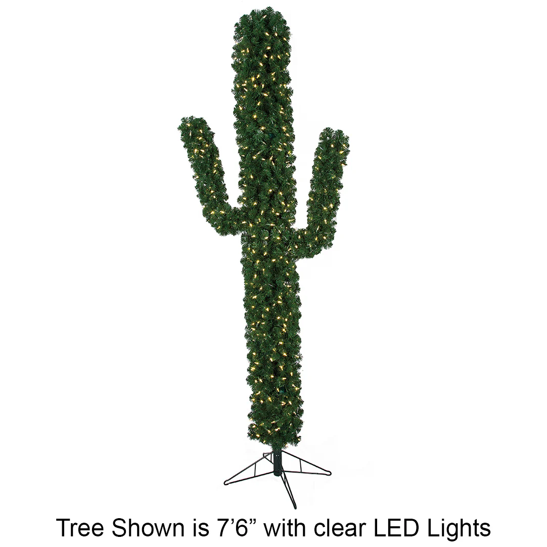 7' Cactus Artificial Christmas Tree, LED Pre-Lit (Multicolor) -Green