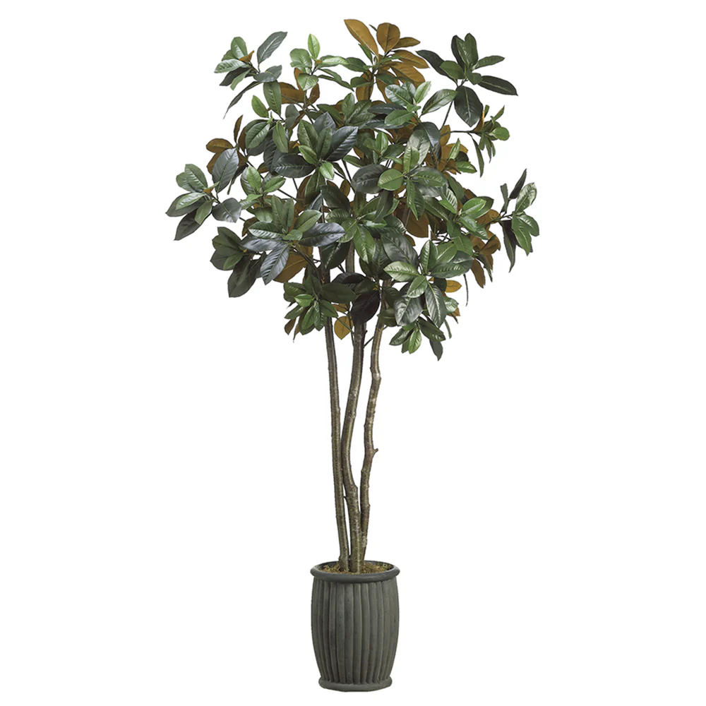 7' Magnolia Silk Tree w/Fiber Cement Planter -Green/Brown