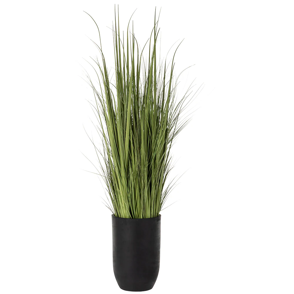 7'1"Hx17"W Wild Grass Artificial Plant w/Black Cement Planter -Light Green