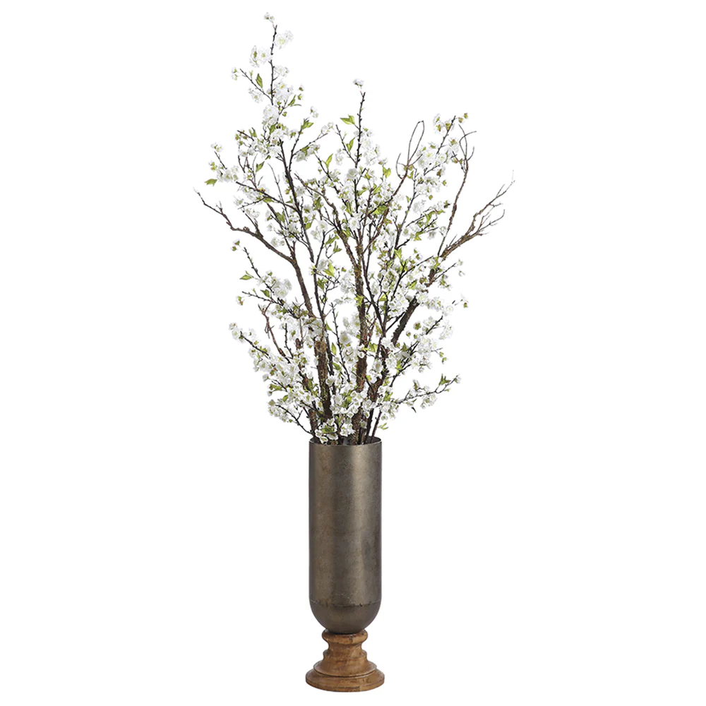 71"Hx32"W Cherry Blossom Silk Flower Arrangement -White