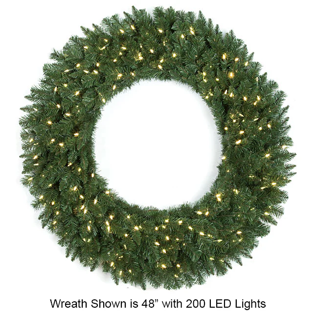 72" Artificial Monroe Pine Wreath, LED Pre-Lit -Green