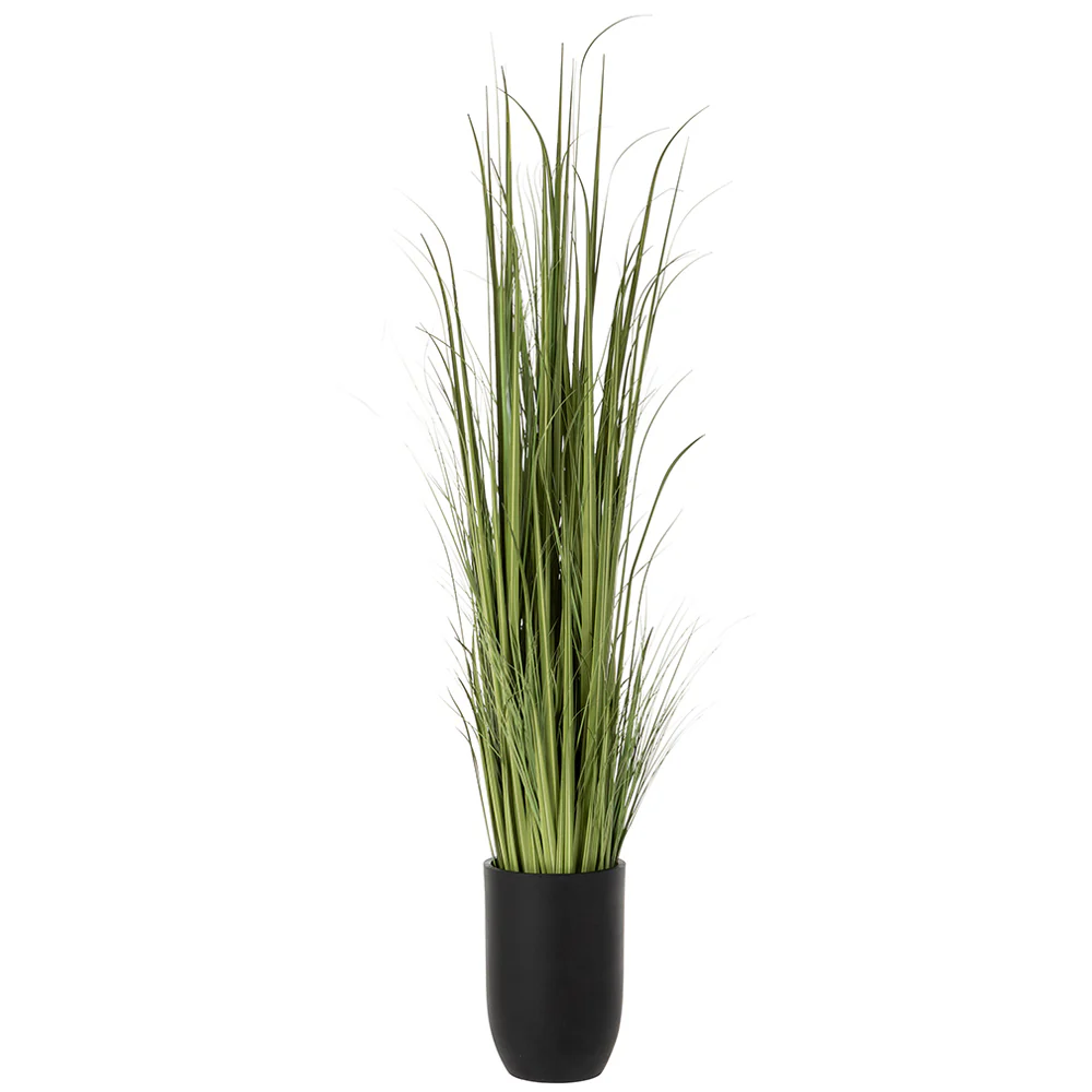 7'2"Hx14"W Wild Grass Artificial Plant w/Black Cement Planter -Light Green
