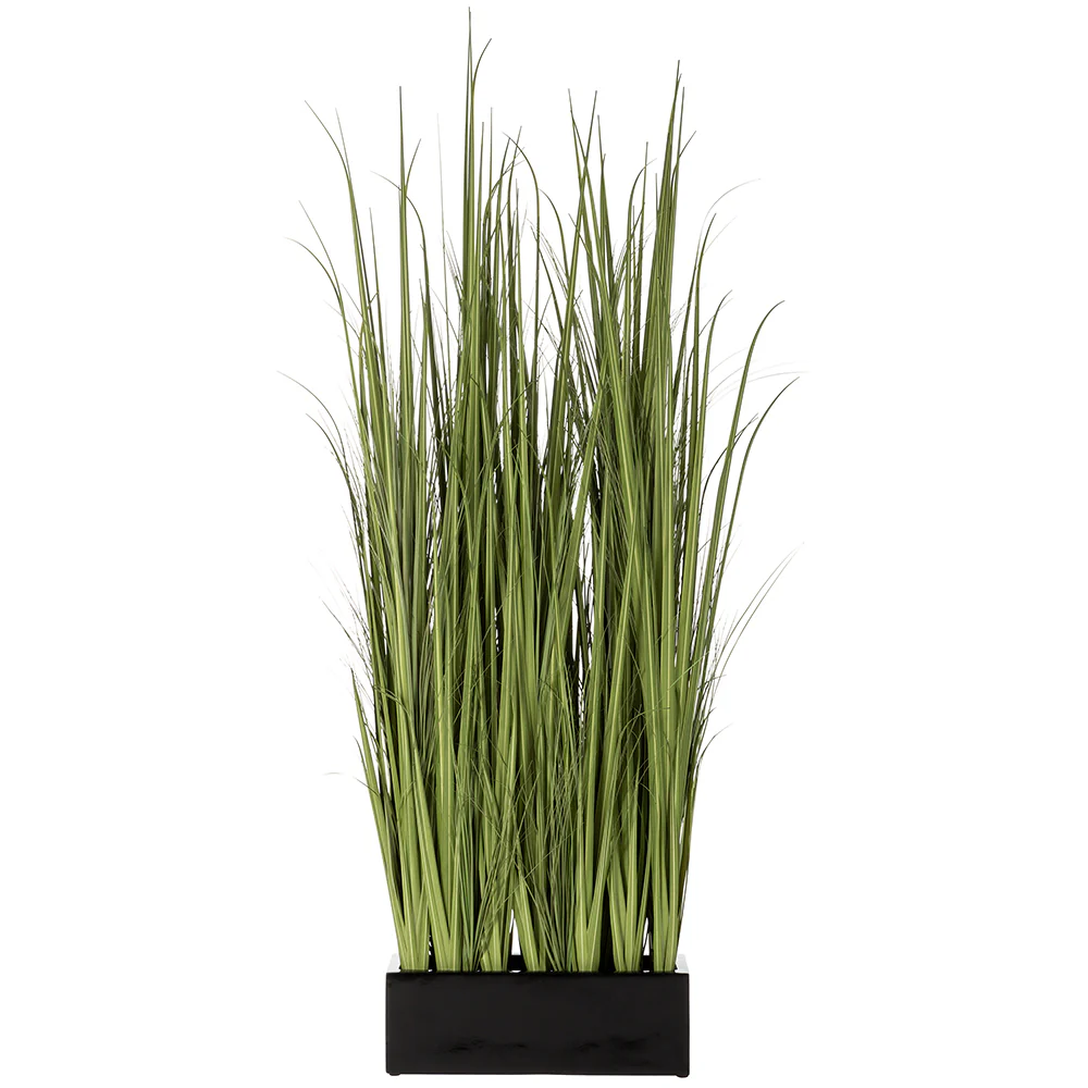7'2"Hx30"W Wild Grass Wall Divider Artificial Plant w/Black Fiberglass Planter -Light Green