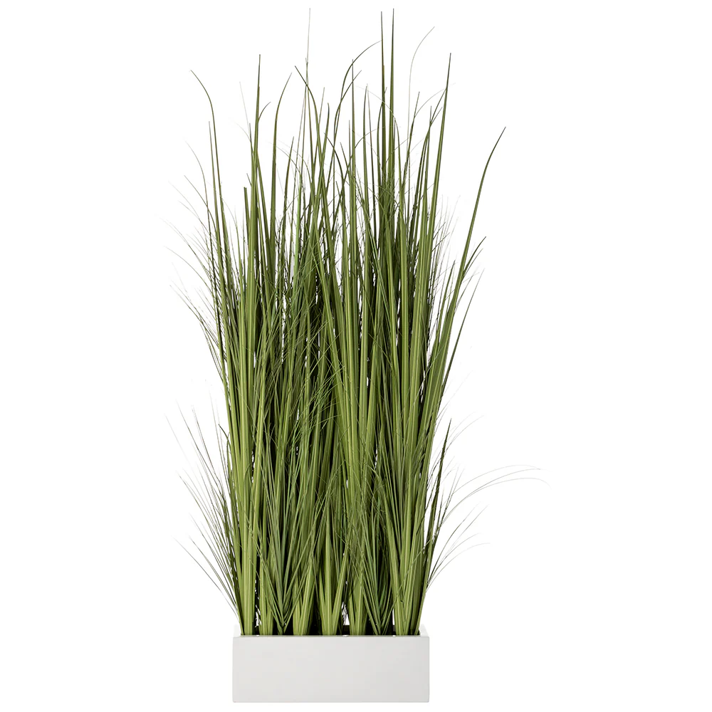 7'2"Hx30"W Wild Grass Wall Divider Artificial Plant w/White Fiberglass Planter -Light Green